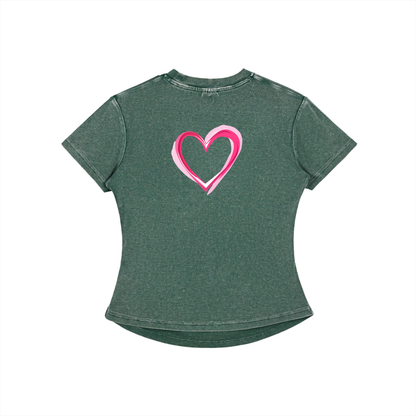 Heart Vintaged-Wash Bodycon Tee